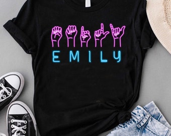 Aangepast shirt neon gebarentaal, aangepast ASL-T-shirt, gepersonaliseerd cadeau gebarentaal, ASL-shirt, cadeau-shirt gebarentaal