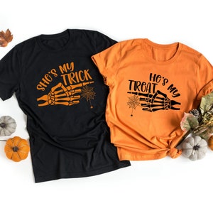 Ona jest moim psikusem, on jest moim smakołykiem, zabawne koszulki dla par na Halloween, pasujące koszulki na Halloween dla par, pasujące koszulki rodzinne