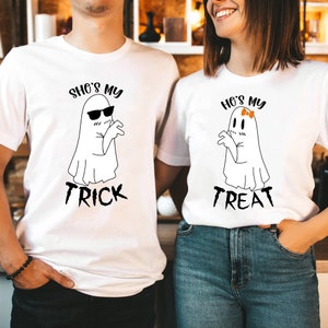 Matching Halloween Shirts For Couples, She Is My Trick, He Is My Treat, Boo Ghost Couples Tee, Funny Halloween Couple Shirts
