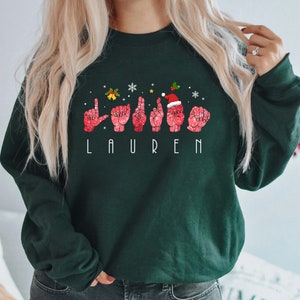 Personalisiertes Gebärdensprache-Weihnachtsshirt, Benutzerdefinierter Name ASL-Shirt, gehörloses Stolzgeschenk, Benutzerdefinierter Name-T-Shirt, Gebärdensprache-Hemd