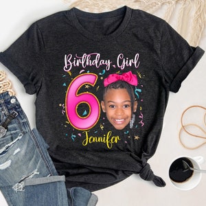 Personalized Birthday Girl Shirt, Custom Face Custom Age Girls Birthday Tee, Birthday Girl Tshirt, Kids Girls Birthday Shirt