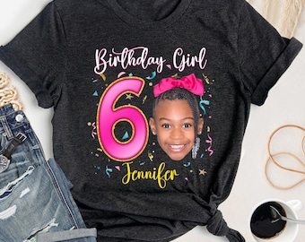 Chemise de fille d'anniversaire personnalisée, tee-shirt d'anniversaire de filles d'âge personnalisé de visage personnalisé, T-shirt de fille d'anniversaire, chemise d'anniversaire de filles d'enfants