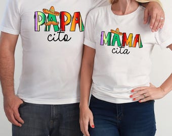 Camisetas de Mamacita y Papacito, camisetas de pareja del Cinco de Mayo, camisetas de marido y mujer, camisetas de mamá, camisetas de papá, camisetas de fiesta mexicana, camisetas de pareja a juego