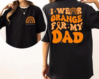 Camiseta personalizada "Llevo naranja por mi papá y mi esposo", camisetas de concientización sobre la leucemia, camisetas de equipo contra el cáncer, camisetas de equipo de apoyo, camisetas a juego contra el cáncer