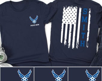 Shirt trotse USAF moeder, aangepaste luchtmacht familie shirts, BMT afstudeer T-shirt, basistraining bootcamp, afstuderen luchtmacht, inzet ondersteuning