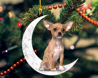 Chihuahua Dog Sit On The Moon Ornament, Chihuahua Ornament for Dog Lover, Chihuahua Lover Gift, Christmas Dog Ornament, Dog Lover Ornament
