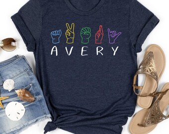 Gepersonaliseerde gebarentaalshirt, aangepaste naam gebarentaalshirt, ASL-shirt, vintage kinder heren dames-T-shirt, Deaf Pride, ASL T-shirt cadeau