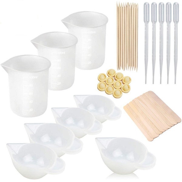 43PCS Silicone Mixing Cups Tool Kit-Silicone Measuring Cup, onstick Epoxy Resin Mixing Cup Plastic Transfer Pipettes, inger Cots Mixing Sticks