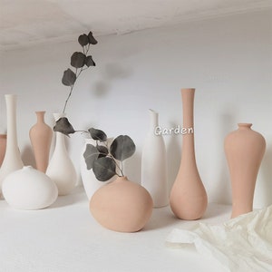 Florero de cerámica – Florero moderno para decoración del hogar, jarrones  decorativos geométricos blancos para sala de estar, jarrón de flores secas