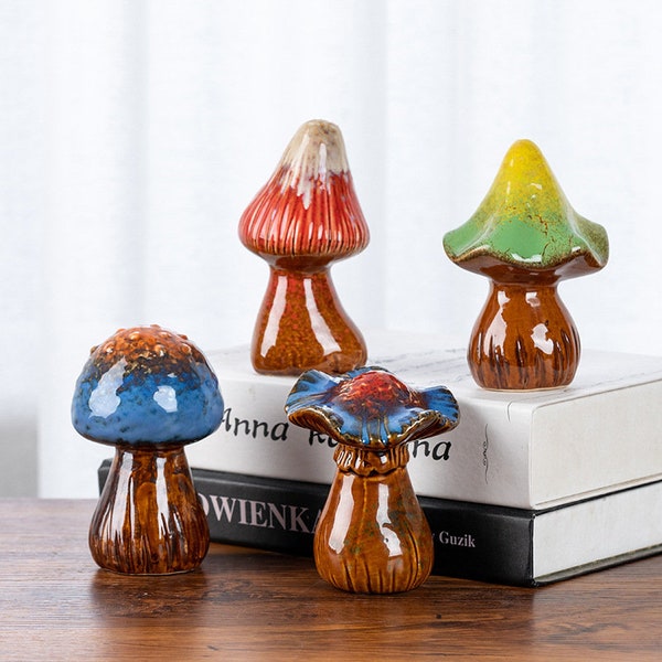 Lovely Ceramic Mushroom Statue Decorated with Colorful Mushroom Garden, Home Decoration, Courtyard, Outdoor Decoration