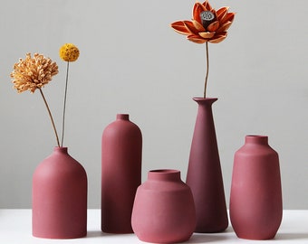 Handmade Ceramic Vase Flower Vases for Rustic Home Decor, Modern Farmhouse Decor, Living Room,Shelf Decor, Table, Bookshelf Decorations