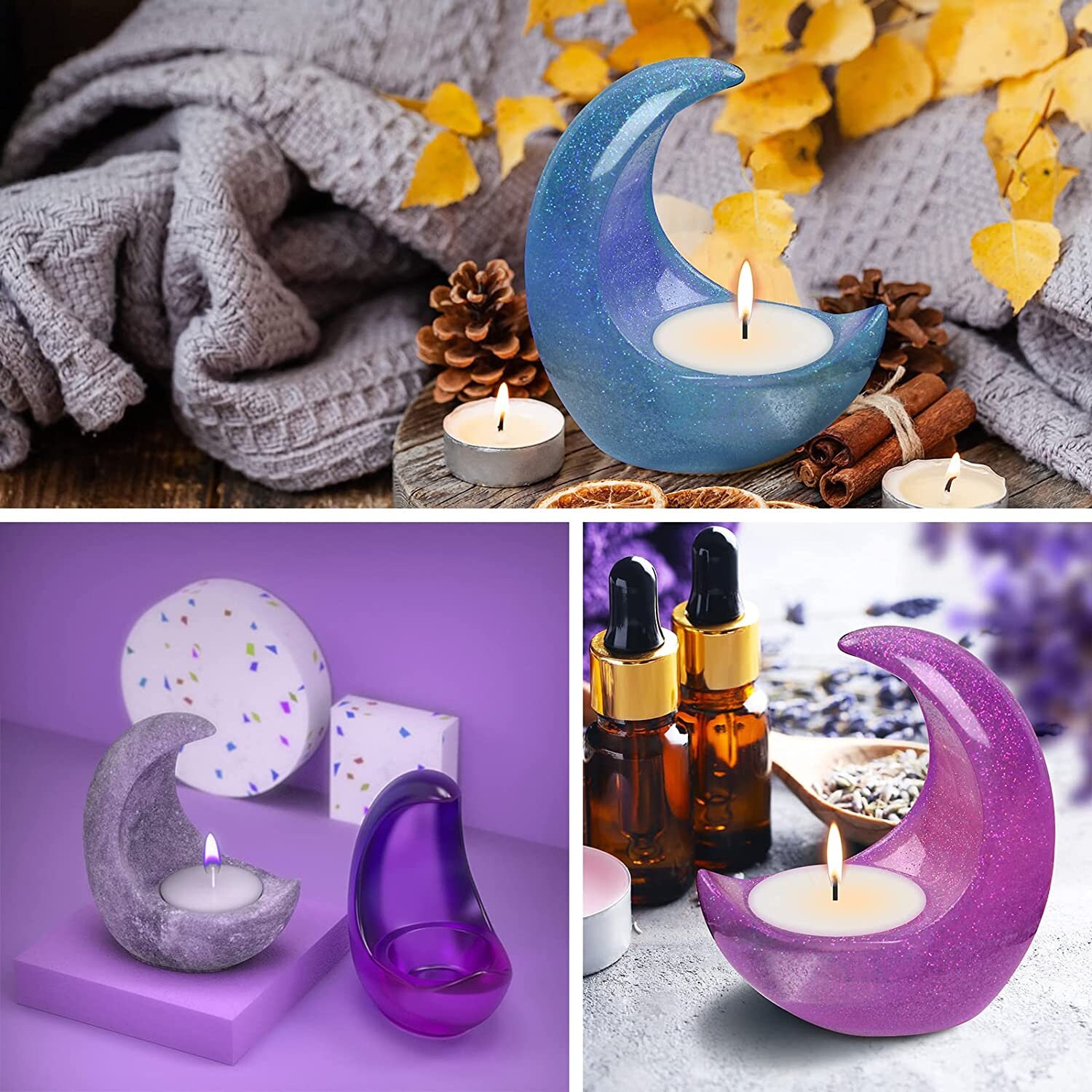 Moon Shape Candle Holder Resin Molds 3D Silicone Molds for Etsy