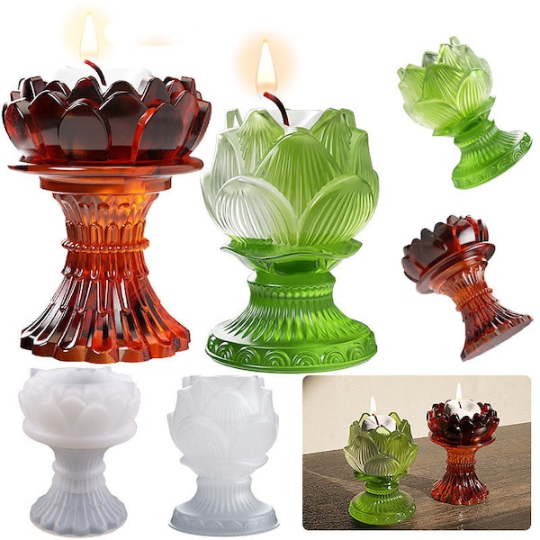 3 Styles Lotus Tealight Candles Holders Resin Mold, Flower Candlestick Epoxy Casting Silicone Molds For DIY Carfts