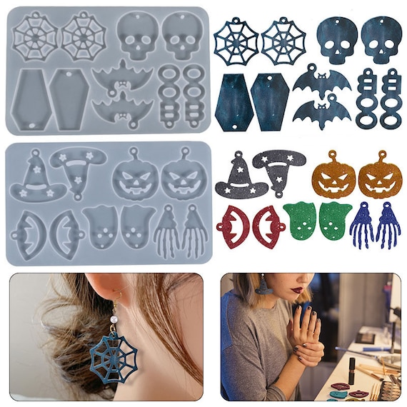 Halloween Earring Resin Molds With Hole Silicone Molds Skull Pumpkin Bat  Spider Earring Epoxy Resin Jewelry Mold Halloween Pendant Keychain 