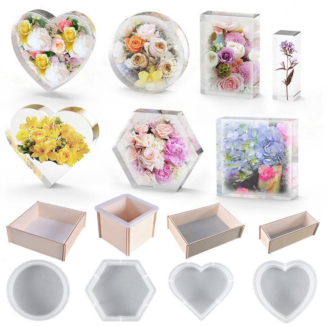  3pcs Large Resin Molds for Epoxy Resin 3 Boxs Dried Flowers  for Resin Heart Resin Mold Square Silicone Mold for Flowers Preservation  Home Decoration Resin Molds for DIY Wedding Bouquet