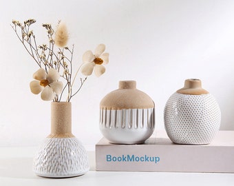 7 Styles Small Flower Ceramic Vases for Rustic Home Decor, Modern Farmhouse Decor Shelf/ Table /Bookshelf, Mantel and Entryway Decors