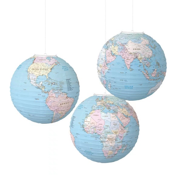 10pcs Map Classroom Decorations Travel Themed Party Decorations World Map Globes Hanging Paper Lantern Earth Day Decorations