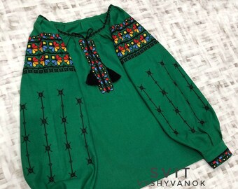 Blusa con flores bordadas, regalo para ella, regalo para esposa, blusa bordada vyshyvanka, camisa étnica bohemia, bohemia chic, blusa de lino verde