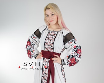 Boho Ukrainian Dress Flower Dress Embroidered Dress Caftan Chic Nationale Ukrainian Vyshyvanka Linen Dresses Custom Clothing Bohemian
