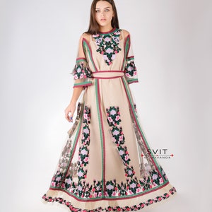 Vestido de tul floral bordado, vestido con tul, media manga, estilo bohemio, elegante vestido nacional, vyshyvanka ucraniana étnica popular, encaje