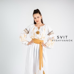 Ukrainian Dress &quot;Golden Ears&quot; Embroidered Dress Chic Nationale Ukrainian Vyshyvanka Linen Dresses Custom Clothing Bohemian Sheaves