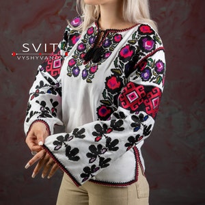 Embroidered floral blouse, bright blouse, flower shirt, bohemian style ethnic vyshyvanka, gift for girl, summer blouse, natural fabric