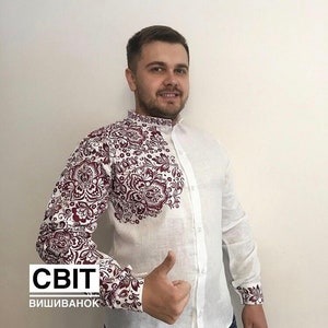 Camisa de lino ucraniana bordada. Vyshyvanka de flores, camisa étnica. REGALO PARA ÉL. Ropa tradicional. Camisa de hombre. Lona natural