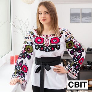 Embroidered floral blouse, Bohemian style, white blouse, floral embroidery, boho blouse, vintage blouse, long sleeve blouse, gift