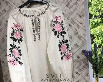 Embroidery flower blouse Gift for Her, Gift for Wife, Embroidered blouse vyshyvanka, Bohemian ethnic shirt, Boho chic, natural canvas, gift.