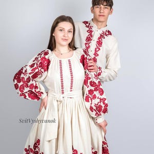 Ukrainian wedding set Flower Dress Red Embroidered exclusive Dress Caftan Nationale Ukrainian Vyshyvanka Dresses Custom Clothing Bohemian