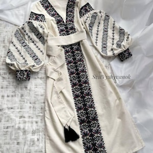 Embroidered beige floral dress, Ukrainian embroidey, vyshyvanka Fashion, Bohemian dresses, flower embroidery, gift for her, folk style.