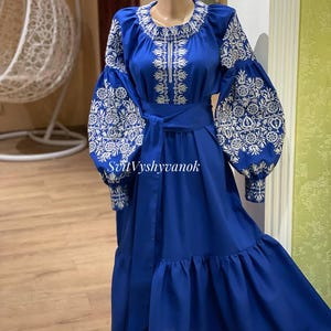 Embroidery midi Dress Flower Dress Embroidered Dress Caftan Chic Nationale Ukrainian Vyshyvanka Linen Dresses Custom Clothing Bohemian