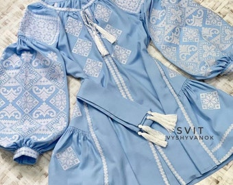 Light blue embroidered ukrainian dress vyshyvanka - bohemian style folk linen ethnic dress - natural linen Ethnic Style Boho Summer Dress