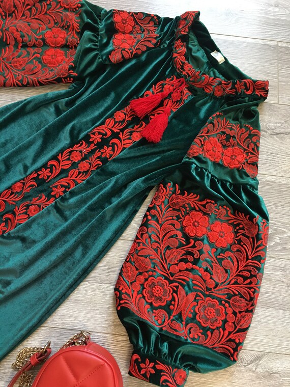 Buy Velour Embroidered Midi Dress: Boho Chic Green Velvet With Red Embroidery Sizes S5XL Online in India - Etsy Buy Velour Embroidered Midi Dress: Boho Chic Green Velvet With Red Embroidery Sizes S5XL Online in India - Etsy