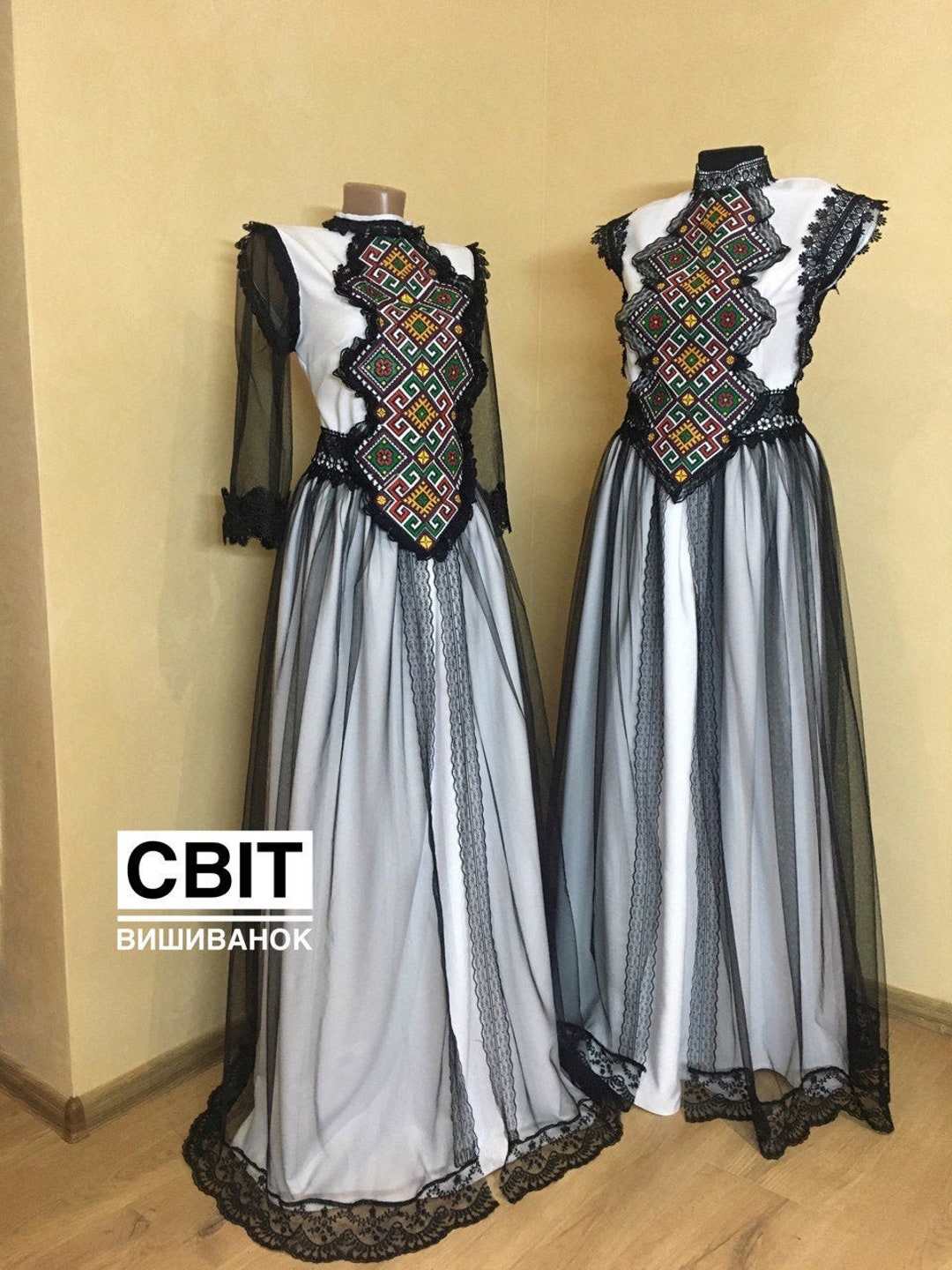 Embroidered Geometric Dress, Maxi Long Dress With Tulle Embroidered Geometric Dress, Maxi Long Dress With Tulle