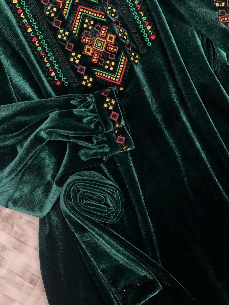 Velor Embroidered Dress, Boho Chic Signature Dress, Lux Wear, Dark Green  Dress, Green Velvet Dress, Velvet Embroidered,colorful Embroidery, - Etsy