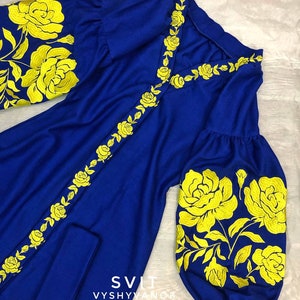 Vestido bordado patriótico amarelo-azul XS-3XL Vestido ucraniano Vestido de flores Roupas Boho, pássaros bordados, vestido de verão, vestido de linho