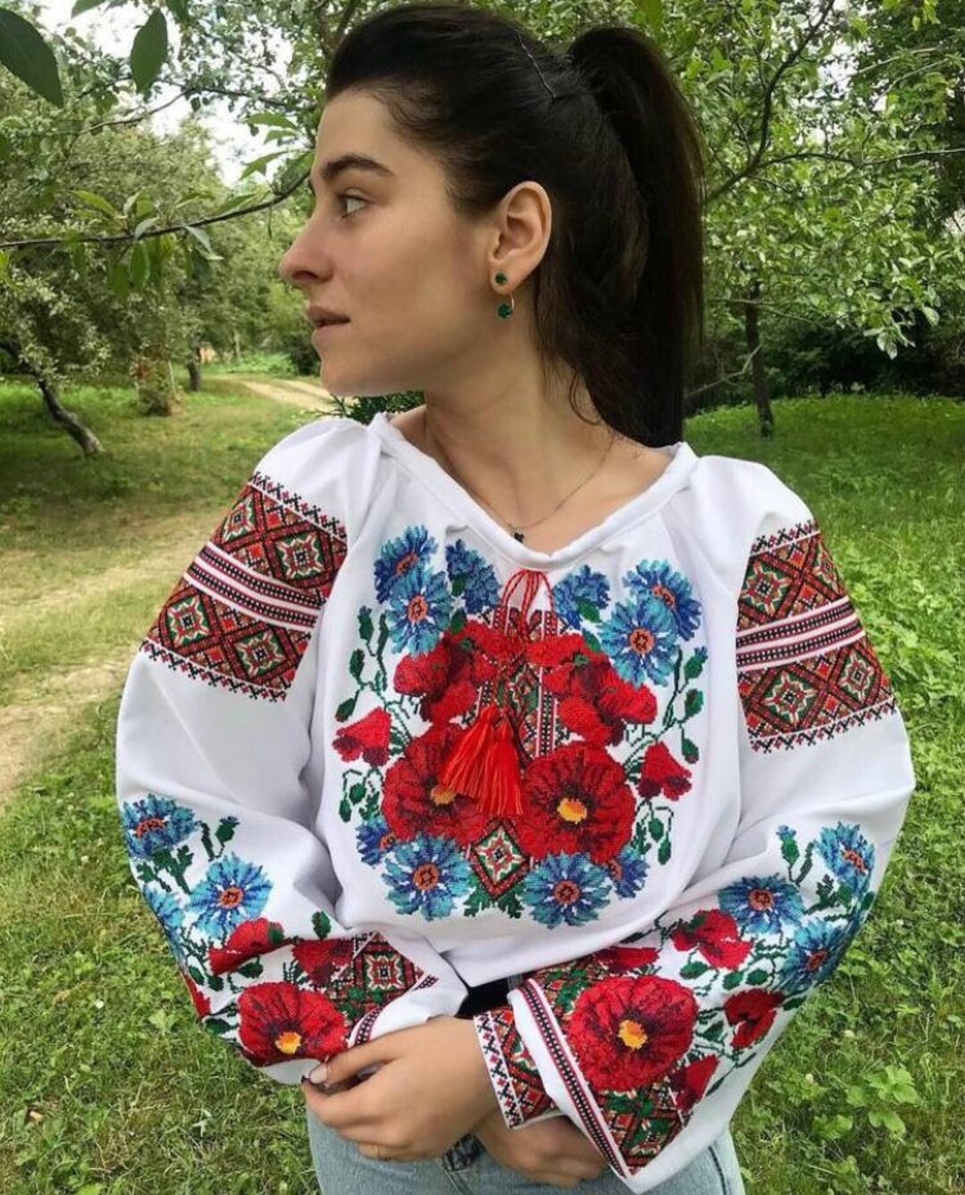 Embroidered Dove & Flower Blouse
