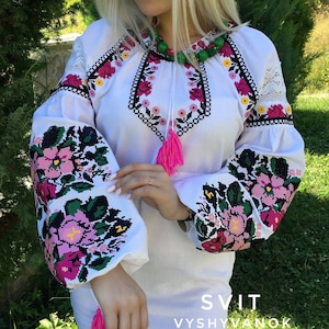 Boho Ukrainian Flower Dress Embroidered Dress Natural fabric Chic Nationale Ukrainian Vyshyvanka Dress Custom Clothing Bohemian White dress