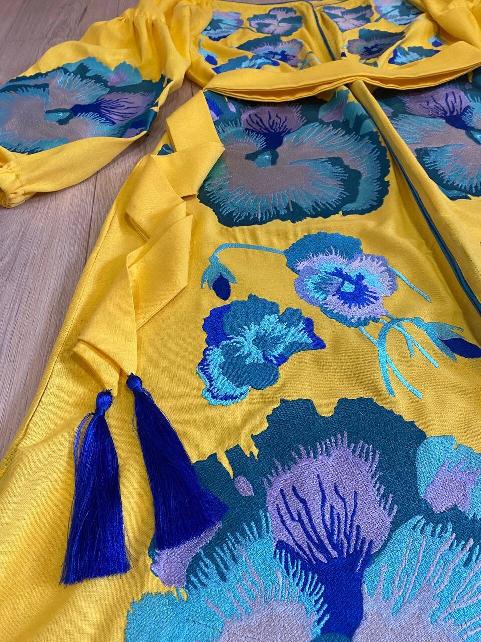 Yellow Embroidered Linen Dress, Ukraine Pansies Flower Vyshyvanka, Boho ...