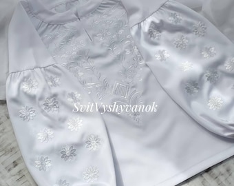White Ukrainian Embroidered Blouse Women | Vyshyvanka with Floral Embroidery Elegant Folk Top in Suit Fabric  Handmade Ukraine Vyshyvanka