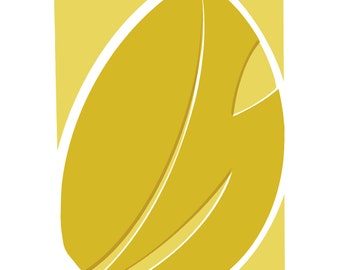 Impression linogravée sur papier de haute qualité - Feuille d'hévéa jaune moutarde abstraite - Différentes tailles