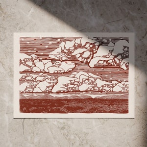 Landscape 'THUNDER CLOUDS' (2023) • Linocut Style, Open Edition, Landscape Art, Various Colors & Sizes