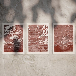 3 Lino Prints in a Set • 3 Landscapes in Portrait Format • Limited Edition, Landscape Art, Natural Landscape, 5 Colors & different Sizes