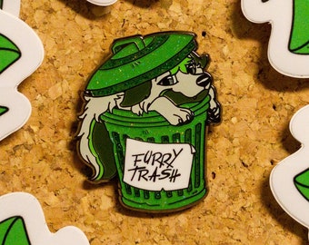 Furry Trash Enamel Pin: Recycling Bin Funny Pin