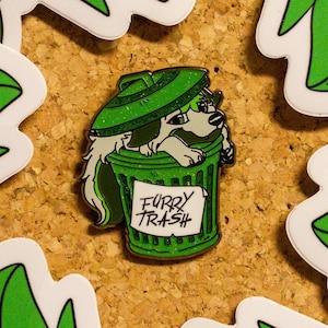 Furry Trash Enamel Pin: Recycling Bin Funny Pin with Glow in the Dark