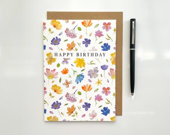 Happy Birthday Card, Birthday Card, Birthday Wishes, Birthday Greetings, Watercolour Illustration Card