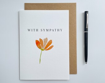 Sympathy Orange Flower Card, Sympathy Card, Watercolour Painting, With Sympathy, Sorry For Your Loss, Flower Cards, Loss of a Loved One