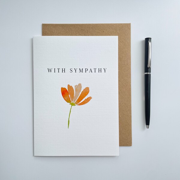 Sympathy Orange Flower Card, Sympathy Card, Watercolour Painting, With Sympathy, Sorry For Your Loss, Flower Cards, Loss of a Loved One
