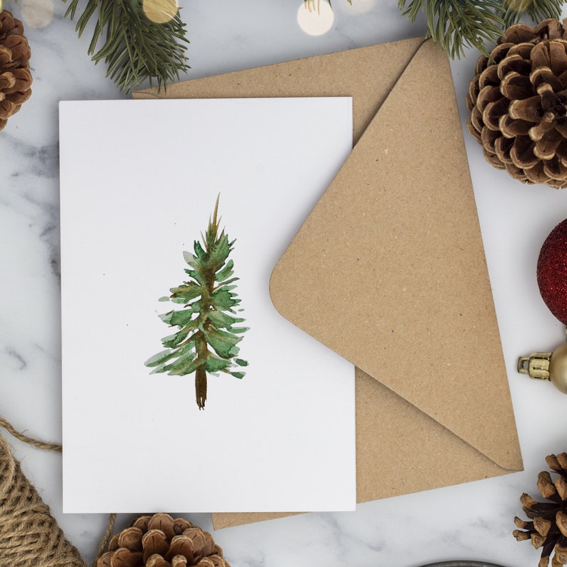 Simple Christmas Card, Christmas Greetings Card, Christmas Tree Card, Watercolor Christmas Card, Minimalist Christmas Card, Winter Card image 1